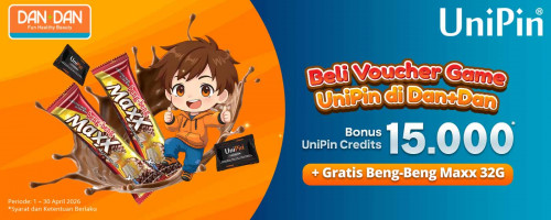 Top Up Makin Untung! Beli Voucher UniPin di Dan+Dan, Bonus 15.000 Credits + Beng-Beng Gratis!